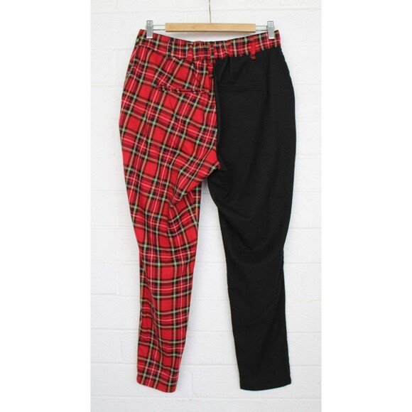 Hot Topic Large Solid Black Red Plaid Split Leg Pants Punk Rock Pockets - Picture 3 of 7